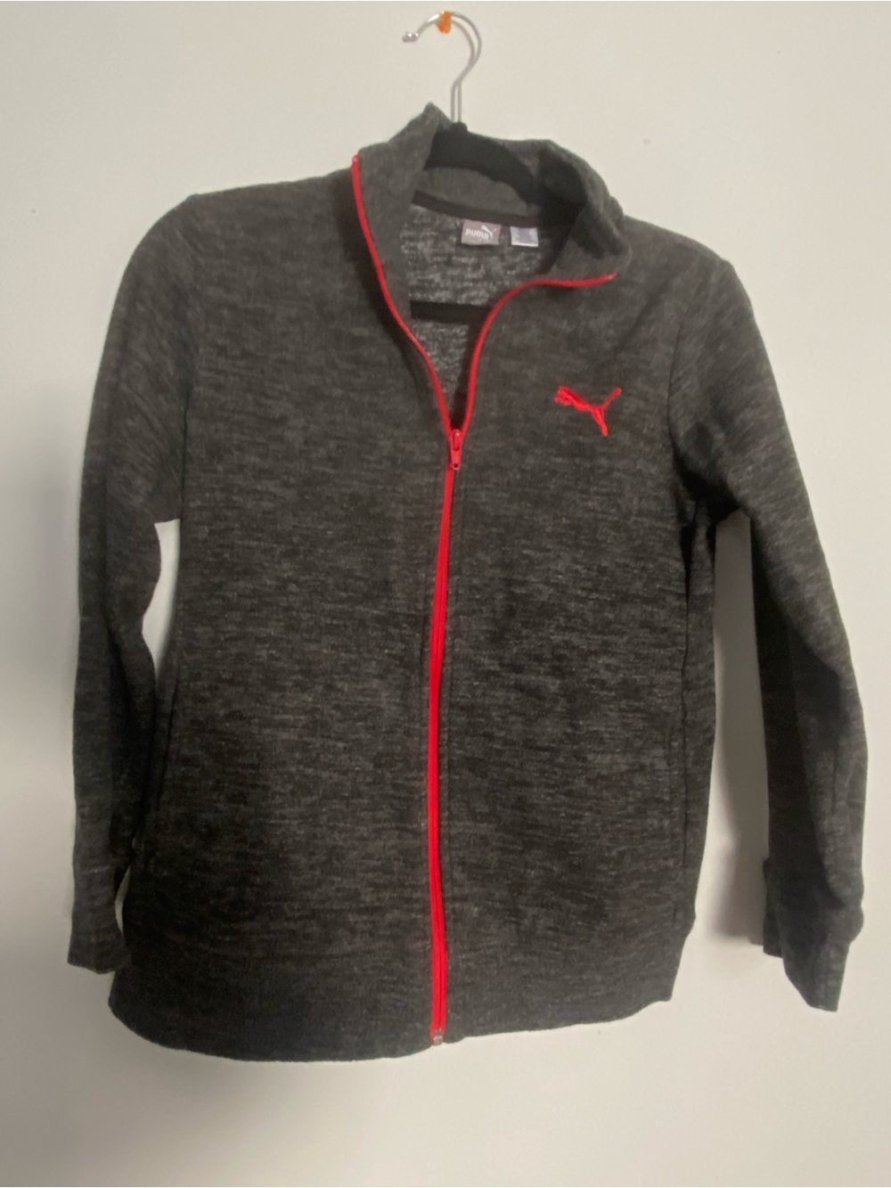 EUC PUMA Girls grey + red track zip up jacket size LARGE 12-14 years old!